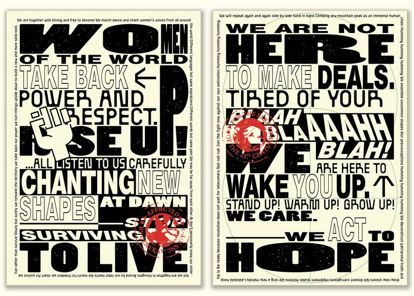 two posters with eccentric fonts